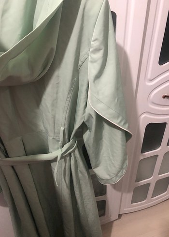 Yeşil Uzun Keten Kadın Trençkot - Görsel 2