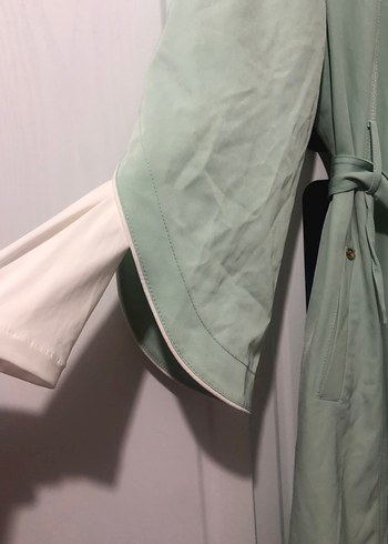 Yeşil Uzun Keten Kadın Trençkot - Görsel 7