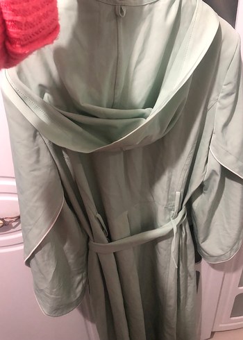 Yeşil Uzun Keten Kadın Trençkot - Görsel 4