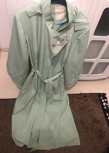 Yeşil Uzun Keten Kadın Trençkot - Görsel 10