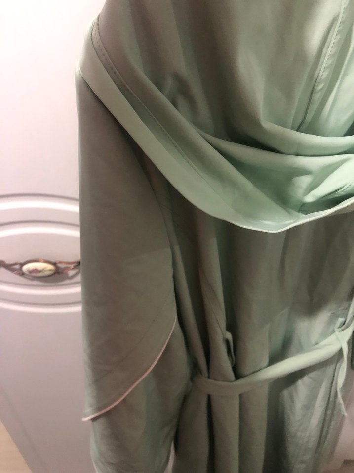 Yeşil Uzun Keten Kadın Trençkot - Görsel 3