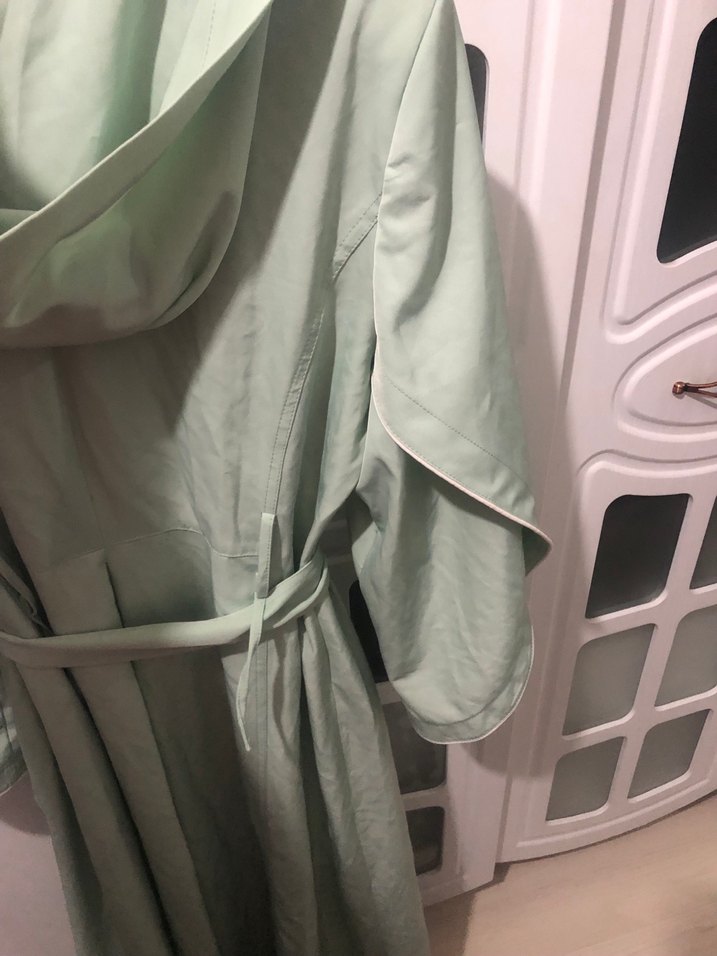 Yeşil Uzun Keten Kadın Trençkot - Görsel 2