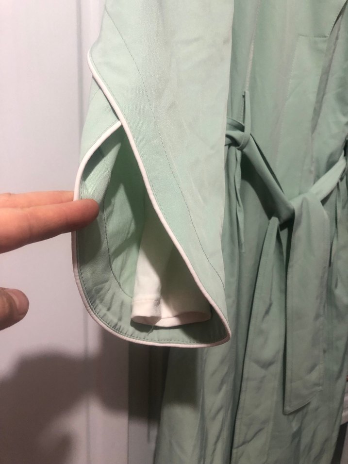 Yeşil Uzun Keten Kadın Trençkot - Görsel 5