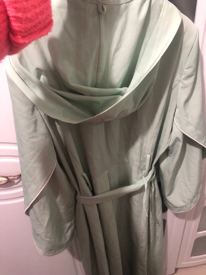 Yeşil Uzun Keten Kadın Trençkot - Görsel 4