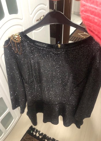 Kadın Siyah Simli Uzun Kollu Bluz - Görsel 5