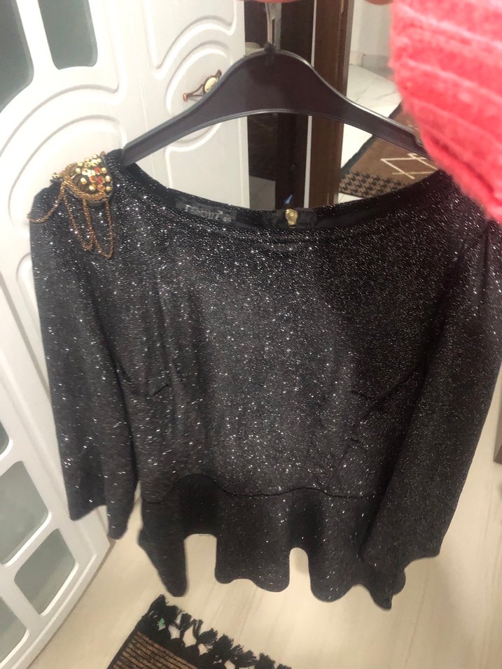 Kadın Siyah Simli Uzun Kollu Bluz - Görsel 5