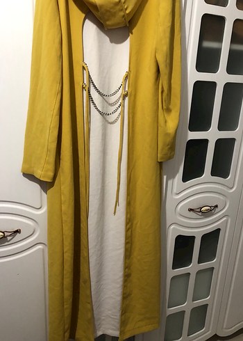 Kadın Sarı Uzun Salaş Kaban kap pardesü - Görsel 3