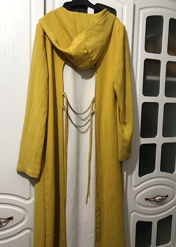 Kadın Sarı Uzun Salaş Kaban kap pardesü - Görsel 4