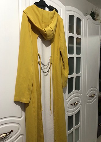 Kadın Sarı Uzun Salaş Kaban kap pardesü - Görsel 7