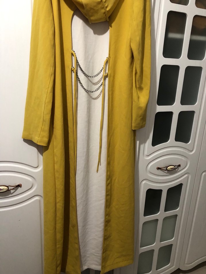 Kadın Sarı Uzun Salaş Kaban kap pardesü - Görsel 3
