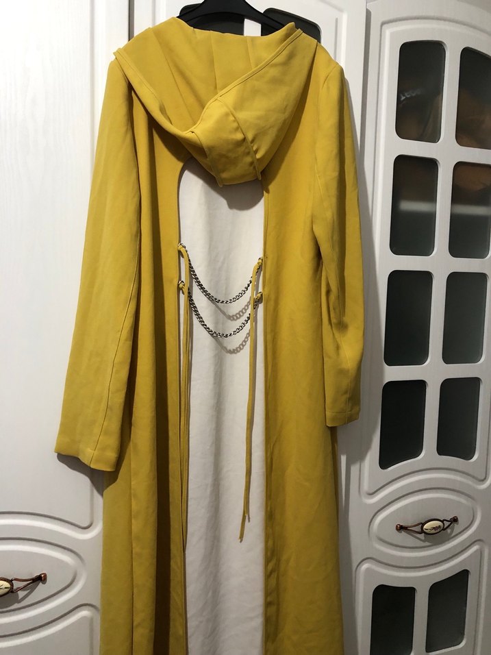Kadın Sarı Uzun Salaş Kaban kap pardesü - Görsel 4