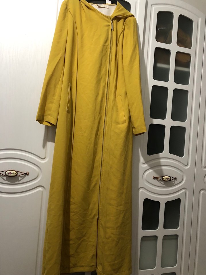 Kadın Sarı Uzun Salaş Kaban kap pardesü - Görsel 2