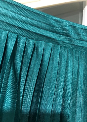 Parlak Turkuaz Pileli Uzun Etek - Görsel 5