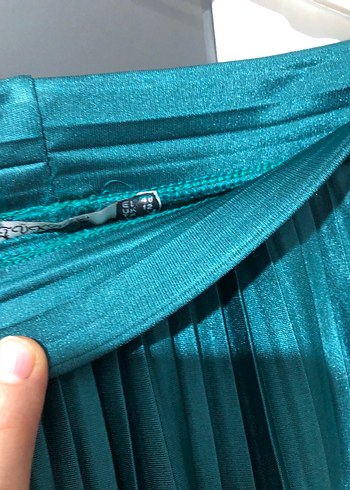 Parlak Turkuaz Pileli Uzun Etek - Görsel 7