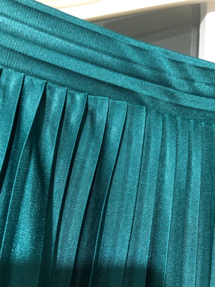 Parlak Turkuaz Pileli Uzun Etek - Görsel 5