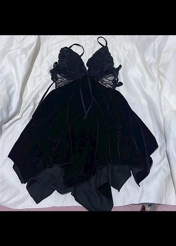 Shein simli kadife yapılı mini Elbise