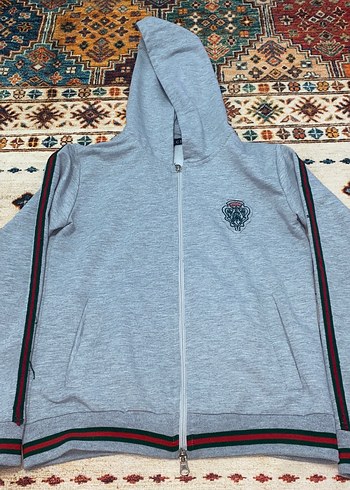 Kapüşonlu, Fermuarlı Gri Erkek Hırka