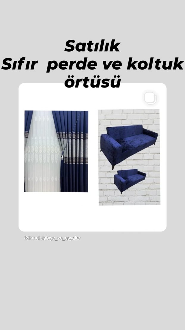 Nakışlı Mavi Gri Fon Perde - Görsel 2