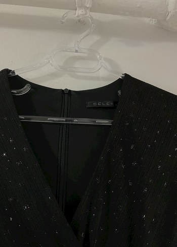 Selen Drapeli Uzun Kollu Siyah Abiye Elbise - Görsel 2