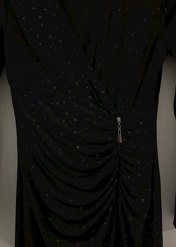 Selen Drapeli Uzun Kollu Siyah Abiye Elbise - Görsel 4