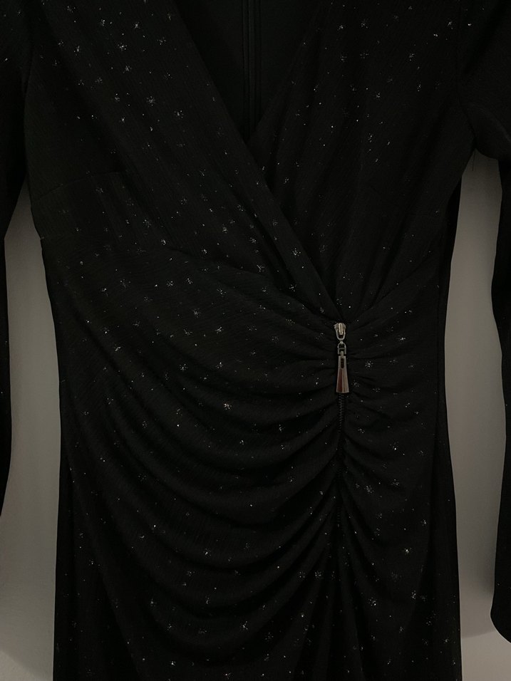 Selen Drapeli Uzun Kollu Siyah Abiye Elbise - Görsel 4