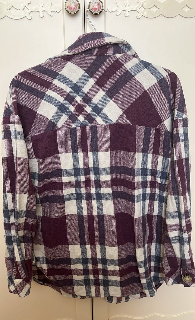 Bordo Gri Ekose Düğmeli Kadın Gömlek - Görsel 2