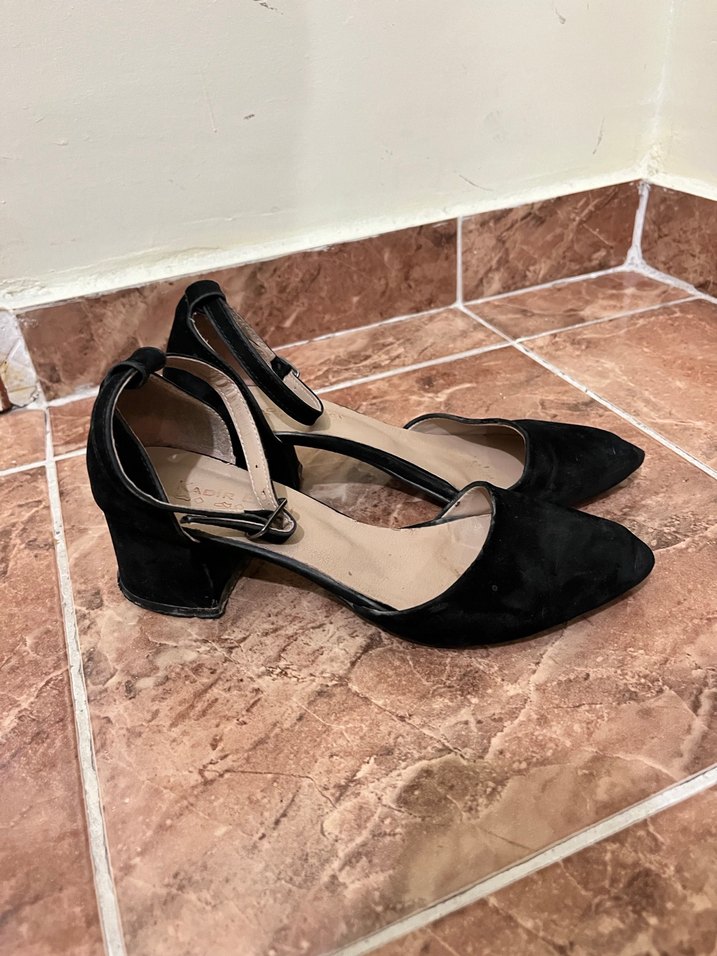 Topuklu Siyah Süet Kadın Akşam Ayakkabısı - Görsel 2