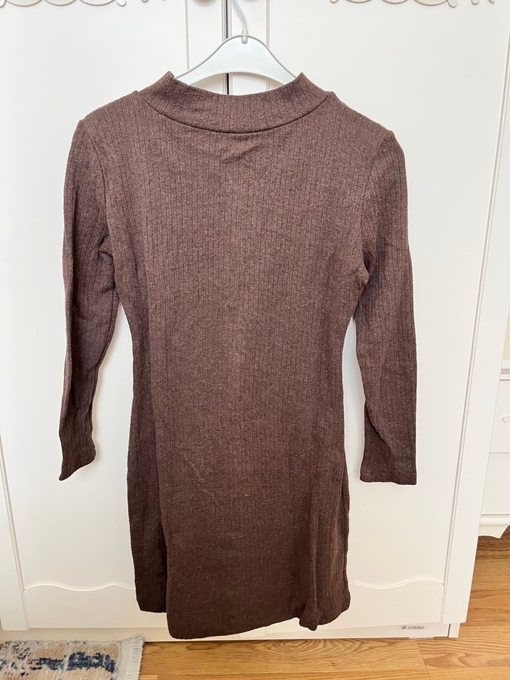 Kadın Kahverengi Yarım Fermuarlı Triko Elbise - Görsel 2