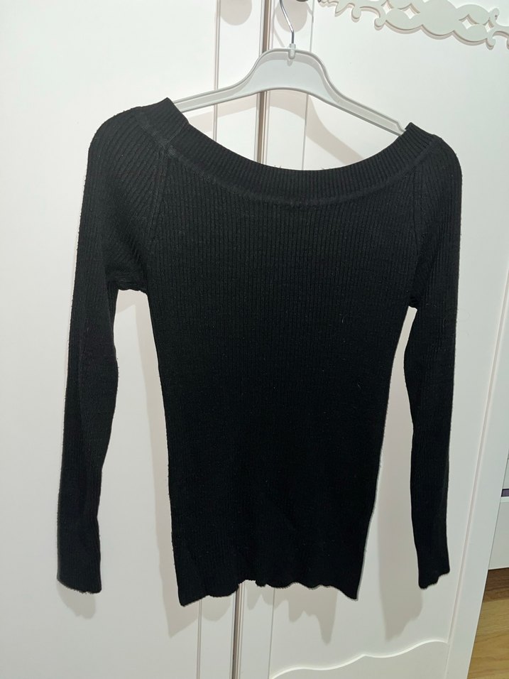 Siyah Kadın Triko Bisiklet Yaka Kazak - Görsel 3