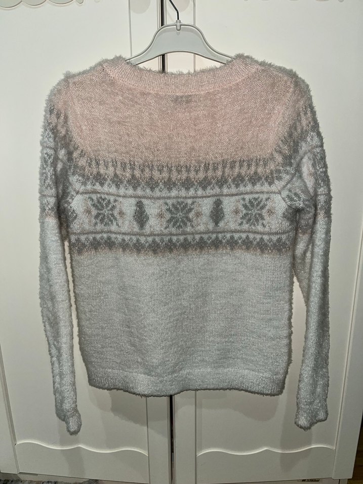 Gri Desenli Bohem Örgü Kazak - Görsel 2