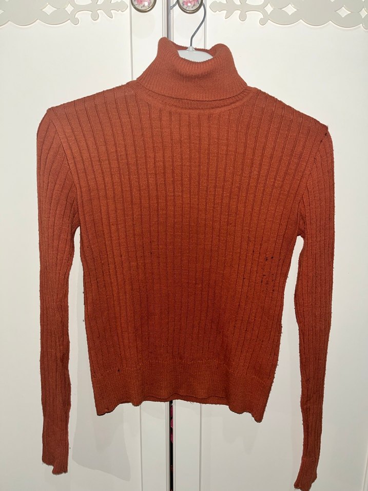 Kadın Kahverengi Boğazlı Triko Kazak - Görsel 2