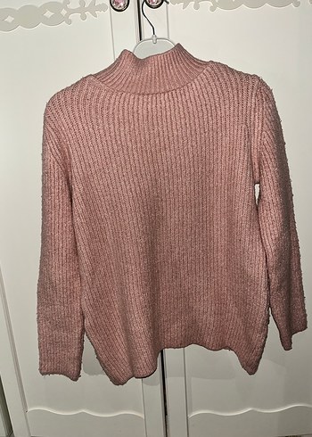 Pembe Yüksek Yakalı Örgü Kadın Kazak - Görsel 2