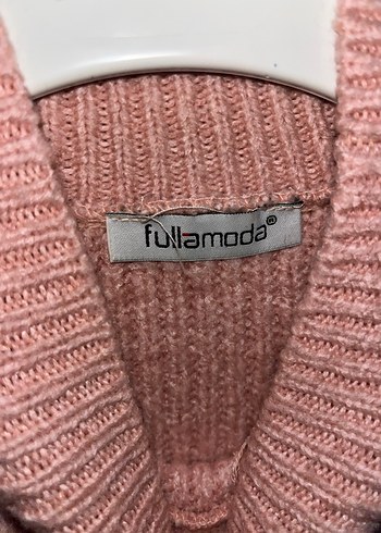 Pembe Yüksek Yakalı Örgü Kadın Kazak - Görsel 3