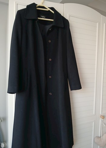 Siyah Uzun Kadın Kaban Notch Yaka - Görsel 6