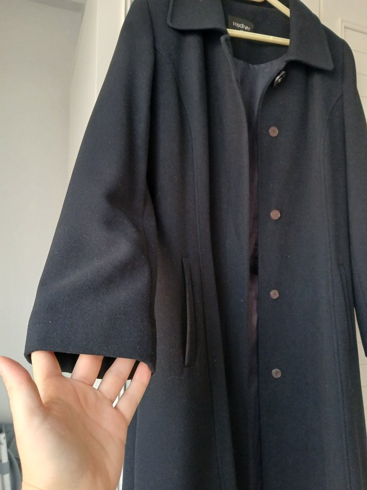 Siyah Uzun Kadın Kaban Notch Yaka - Görsel 4