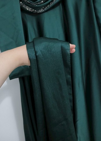 Uzun Kol Drapeli Haki Sade Nişan Elbisesi - Görsel 5