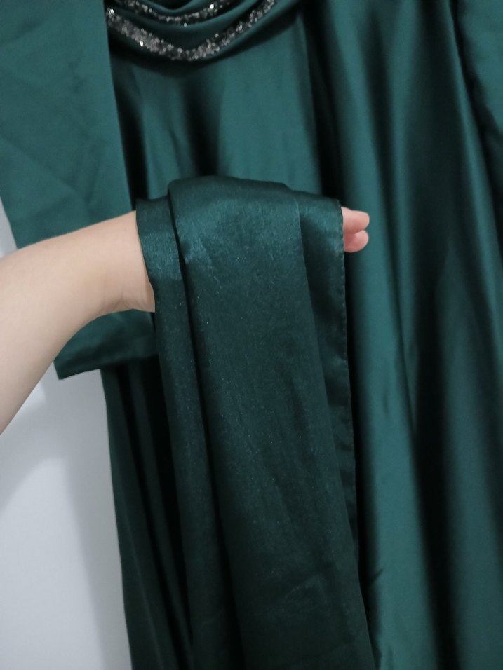 Uzun Kol Drapeli Haki Sade Nişan Elbisesi - Görsel 5