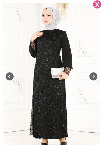 Siyah İşlemeli Uzun Kollu Abiye Elbise - Görsel 3