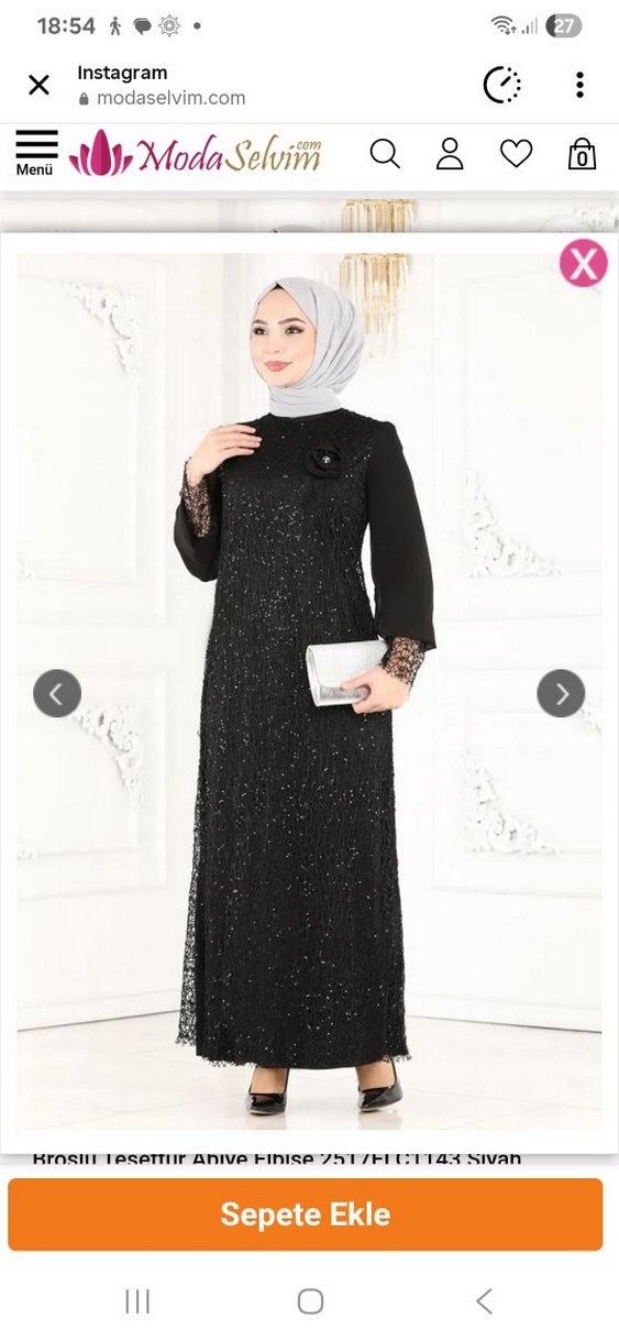 Siyah İşlemeli Uzun Kollu Abiye Elbise - Görsel 3