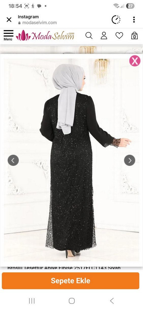 Siyah İşlemeli Uzun Kollu Abiye Elbise - Görsel 4