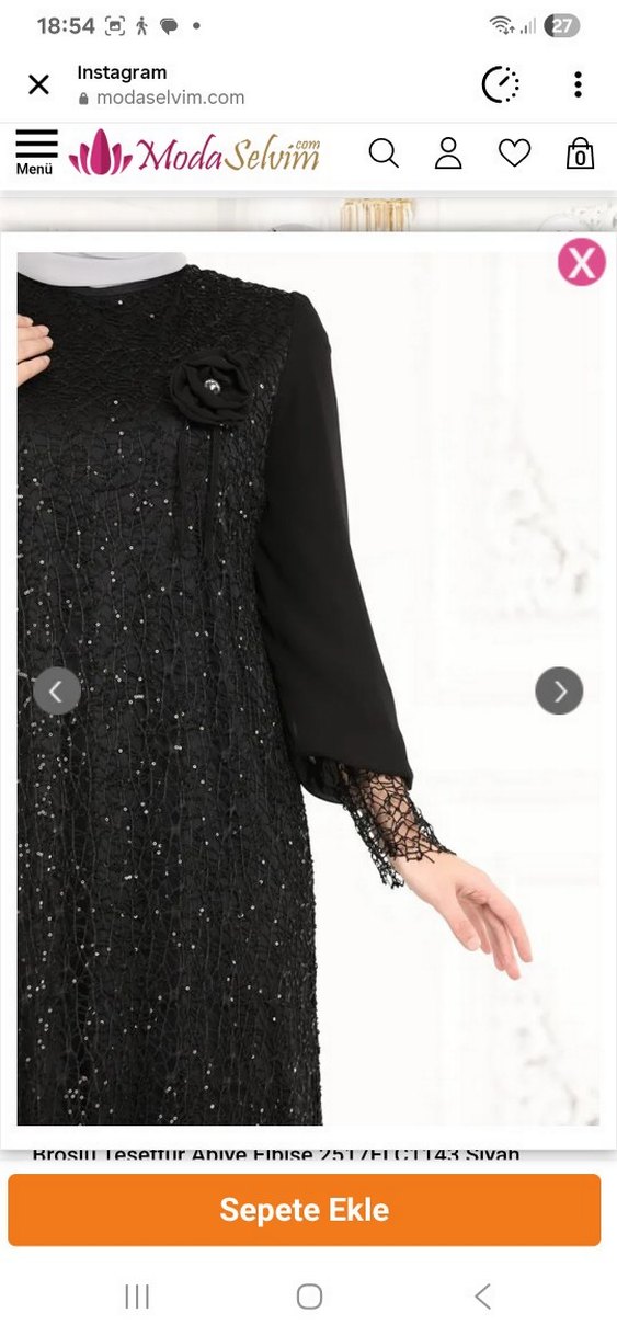 Siyah İşlemeli Uzun Kollu Abiye Elbise - Görsel 2