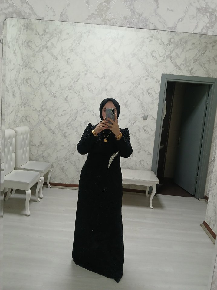 Siyah Yılan Desenli Uzun Abiye Elbise - Görsel 4