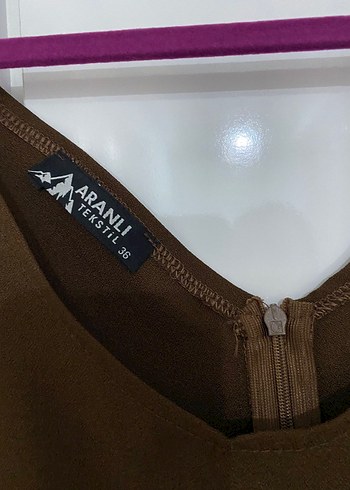 Kahverengi Süet Midi Elbise, Kemerli, Halter Yaka - Görsel 3