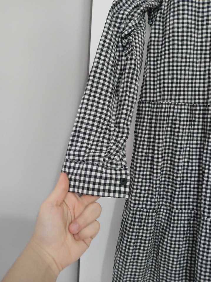 Gri Ekoseli Uzun Kollu Midi Elbise - Görsel 3