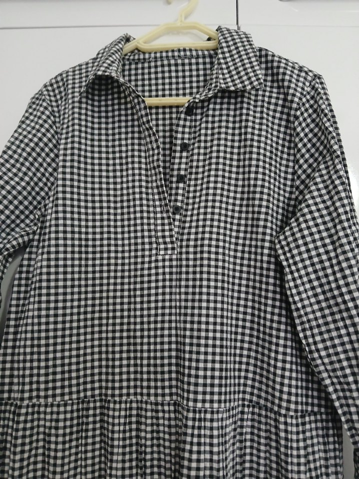 Gri Ekoseli Uzun Kollu Midi Elbise - Görsel 2