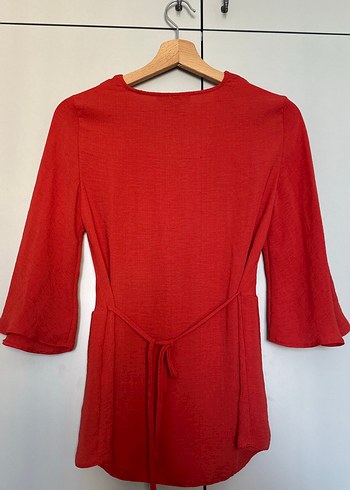 Kiremit Renkli V Yaka Keten Midi Tulum - Görsel 3