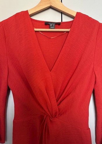 Kiremit Renkli V Yaka Keten Midi Tulum - Görsel 2