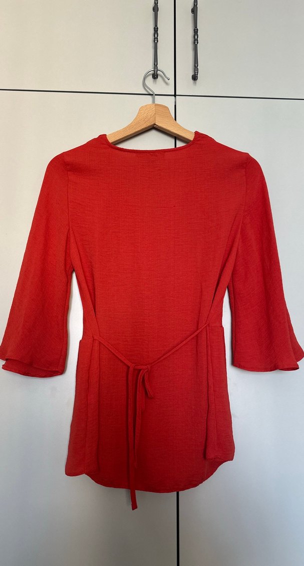 Kiremit Renkli V Yaka Keten Midi Tulum - Görsel 3