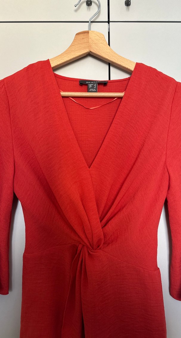 Kiremit Renkli V Yaka Keten Midi Tulum - Görsel 2