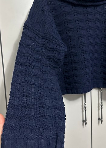 Lacivert Örgü Boğazlı Kadın Kazak - Görsel 3